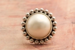 Artie Yellowhorse Genuine Mabe Pearl Sterling Silver Ring